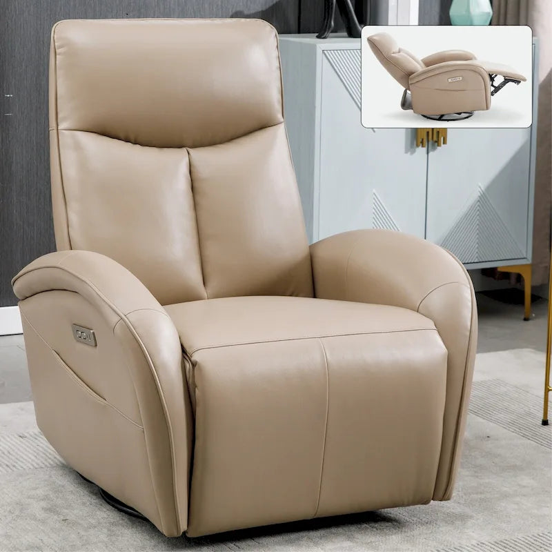 Fauteuil inclinable, pivotant et berçant motorisé de couleur marron+beige / beige+gris / marron / bleu, simple
