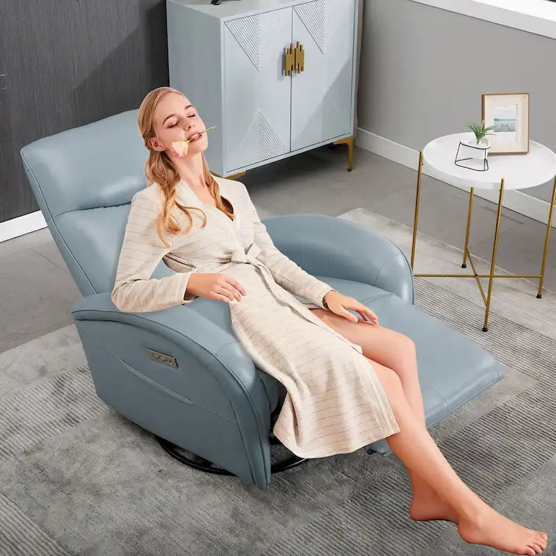 Fauteuil inclinable, pivotant et berçant motorisé de couleur marron+beige / beige+gris / marron / bleu, simple