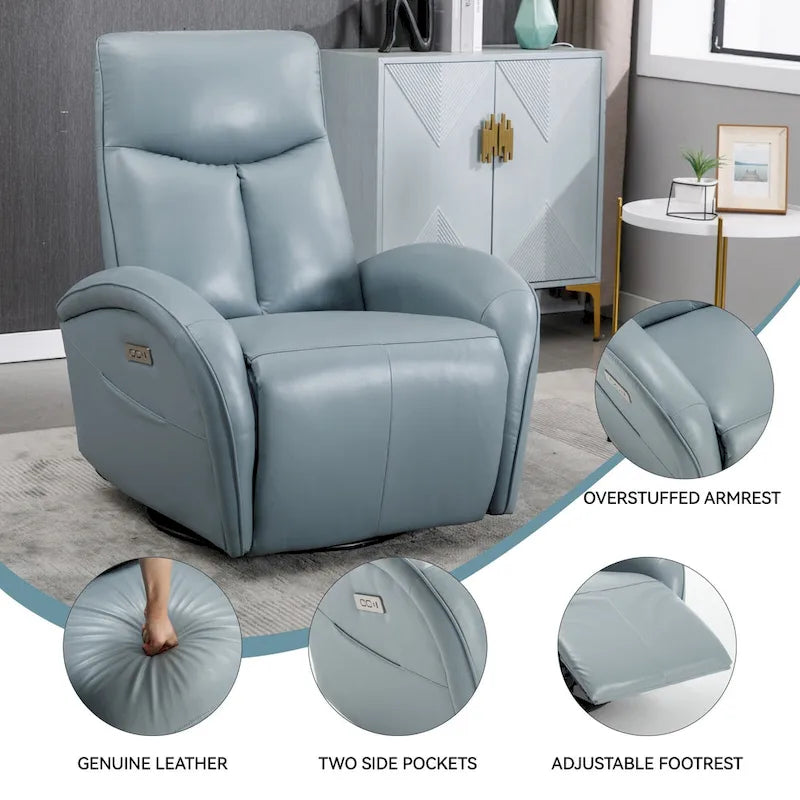 Fauteuil inclinable, pivotant et berçant motorisé de couleur marron+beige / beige+gris / marron / bleu, simple