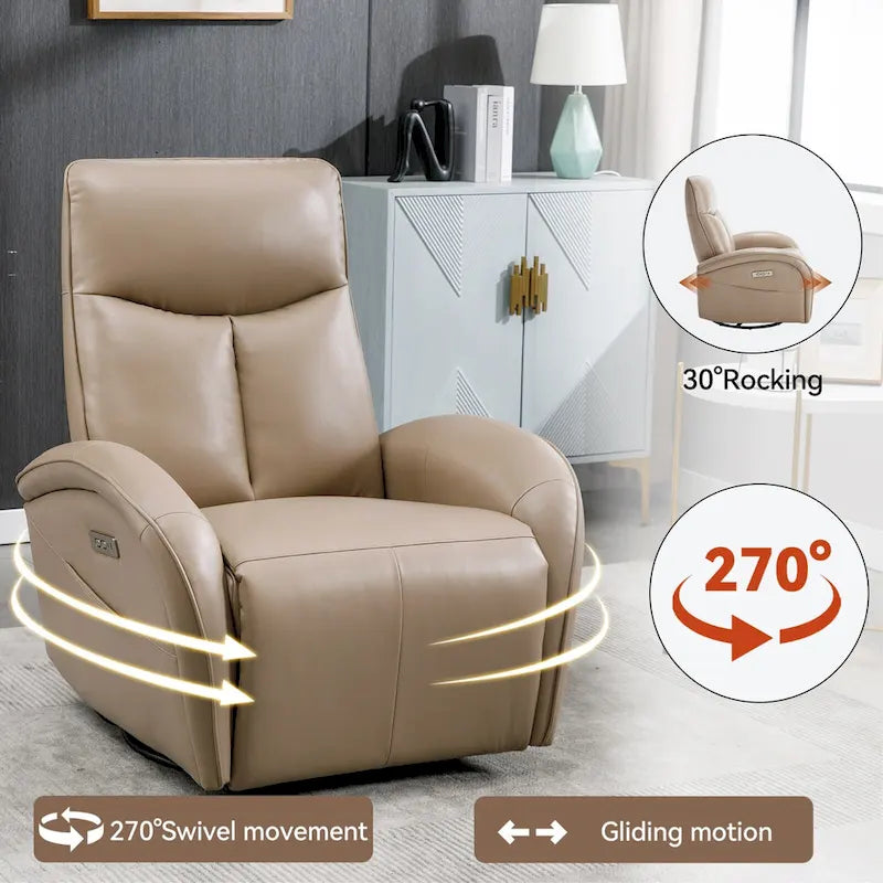 Fauteuil inclinable, pivotant et berçant motorisé de couleur marron+beige / beige+gris / marron / bleu, simple