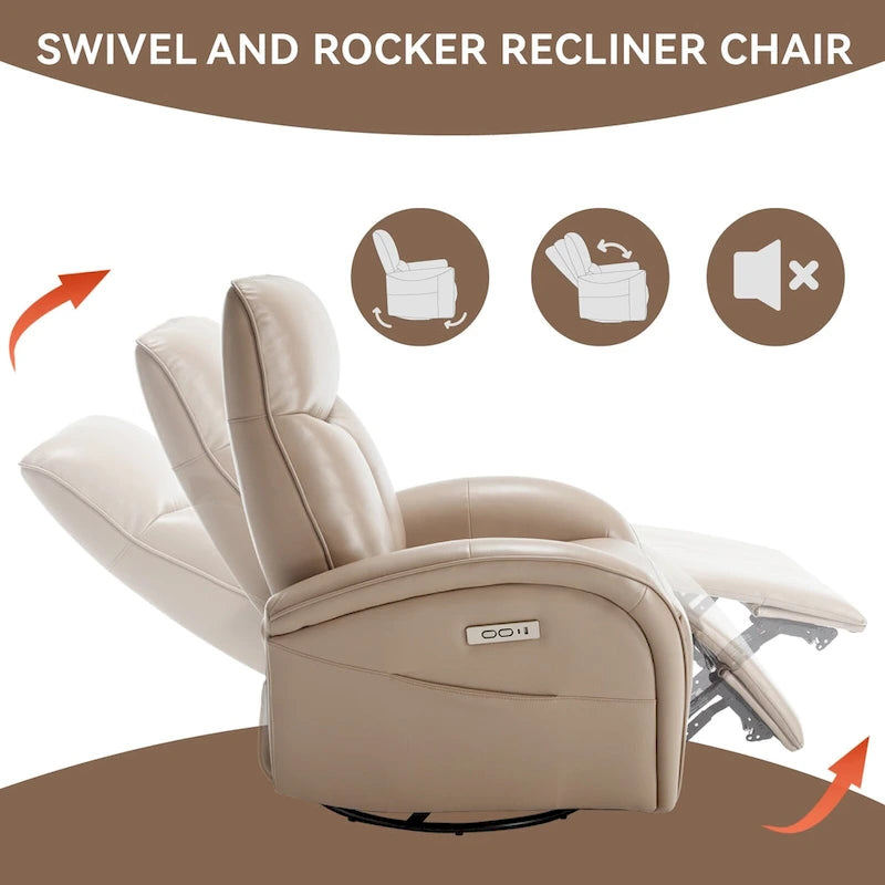 Fauteuil inclinable, pivotant et berçant motorisé de couleur marron+beige / beige+gris / marron / bleu, simple