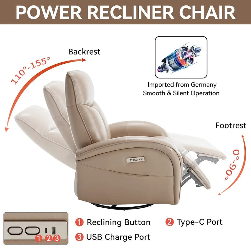 Fauteuil inclinable, pivotant et berçant motorisé de couleur marron+beige / beige+gris / marron / bleu, simple