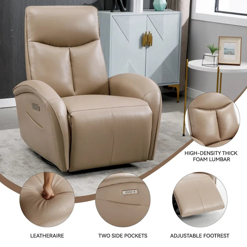 Fauteuil inclinable, pivotant et berçant motorisé de couleur marron+beige / beige+gris / marron / bleu, simple