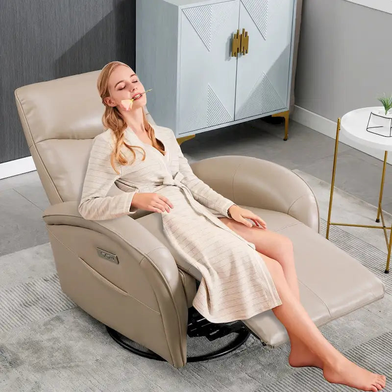 Fauteuil inclinable, pivotant et berçant motorisé de couleur marron+beige / beige+gris / marron / bleu, simple