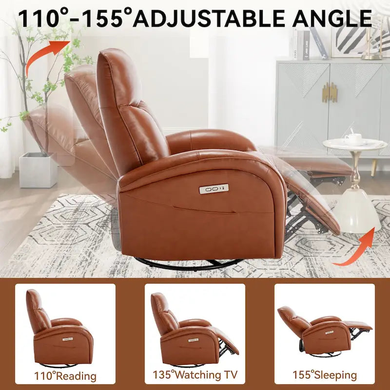 Fauteuil inclinable, pivotant et berçant motorisé de couleur marron+beige / beige+gris / marron / bleu, simple