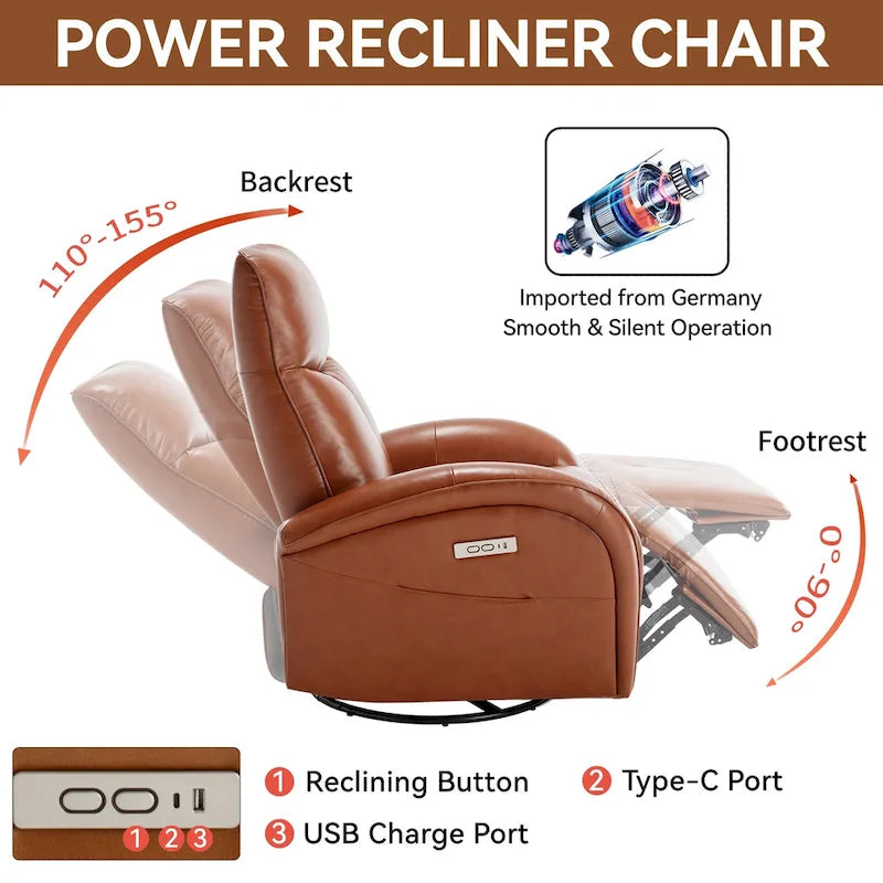 Fauteuil inclinable, pivotant et berçant motorisé de couleur marron+beige / beige+gris / marron / bleu, simple