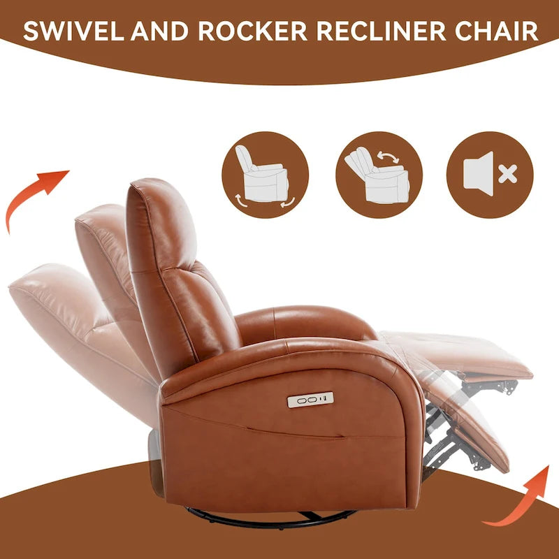 Fauteuil inclinable, pivotant et berçant motorisé de couleur marron+beige / beige+gris / marron / bleu, simple