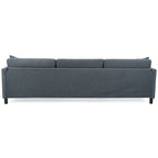 Canapé d'angle 4 places en tissu gris foncé avec pouf et accoudoir de rangement