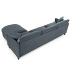 Canapé d'angle 4 places en tissu gris foncé avec pouf et accoudoir de rangement