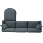 Canapé d'angle 4 places en tissu gris foncé avec pouf et accoudoir de rangement