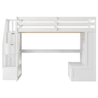 Lit mezzanine blanc avec bureau, étagères et tiroirs, 1 place