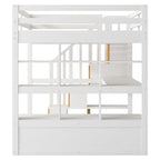 Lit mezzanine blanc avec bureau, étagères et tiroirs, 1 place