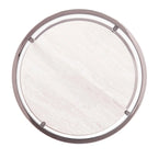Table d'appoint ronde avec plateau en verre noir/blanc et étagères imitation travertin