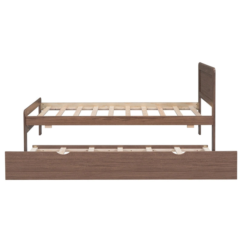 Lit gigogne plateforme en noyer, taille double, pour 2 personnes
