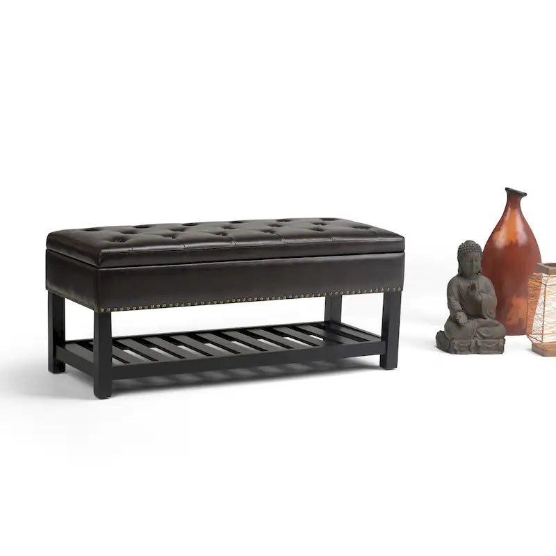 Banc de rangement ottoman en similicuir touffeté multicolore, une place, 43 po L