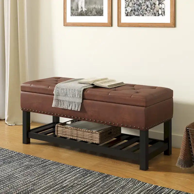 Banc de rangement ottoman en similicuir touffeté multicolore, une place, 43 po L