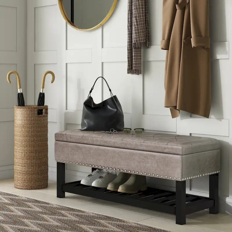 Banc de rangement ottoman en similicuir touffeté multicolore, une place, 43 po L