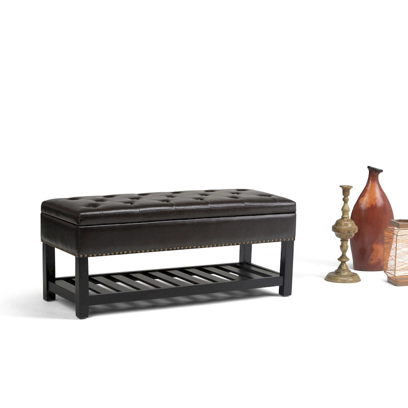 Banc de rangement ottoman en similicuir touffeté multicolore, une place, 43 po L