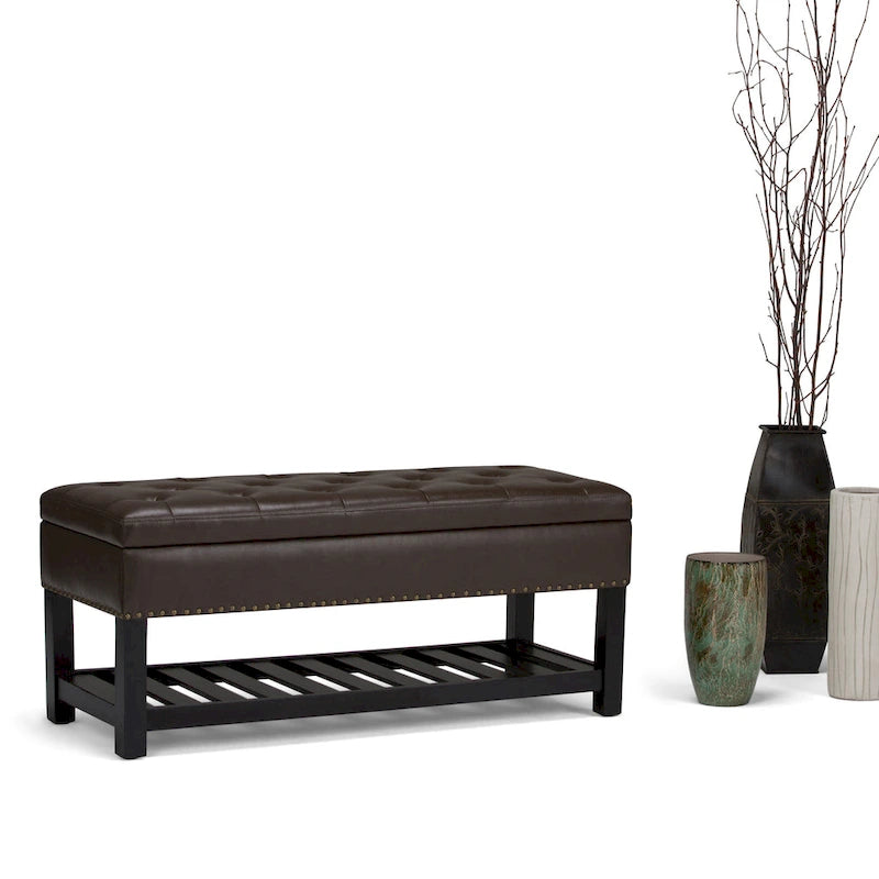 Banc de rangement ottoman en similicuir touffeté multicolore, une place, 43 po L