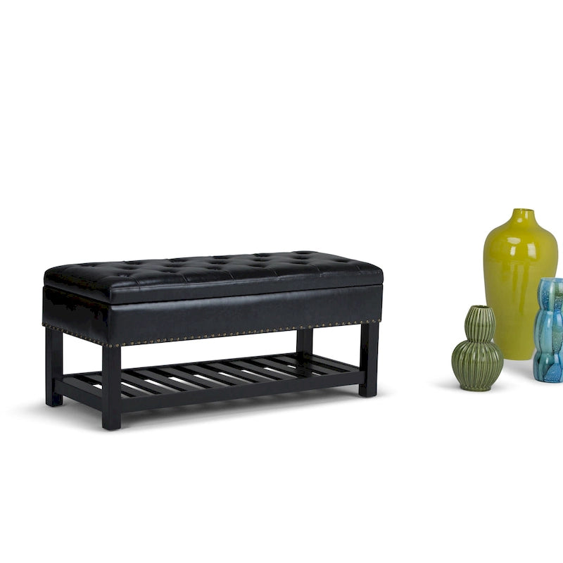 Banc de rangement ottoman en similicuir touffeté multicolore, une place, 43 po L
