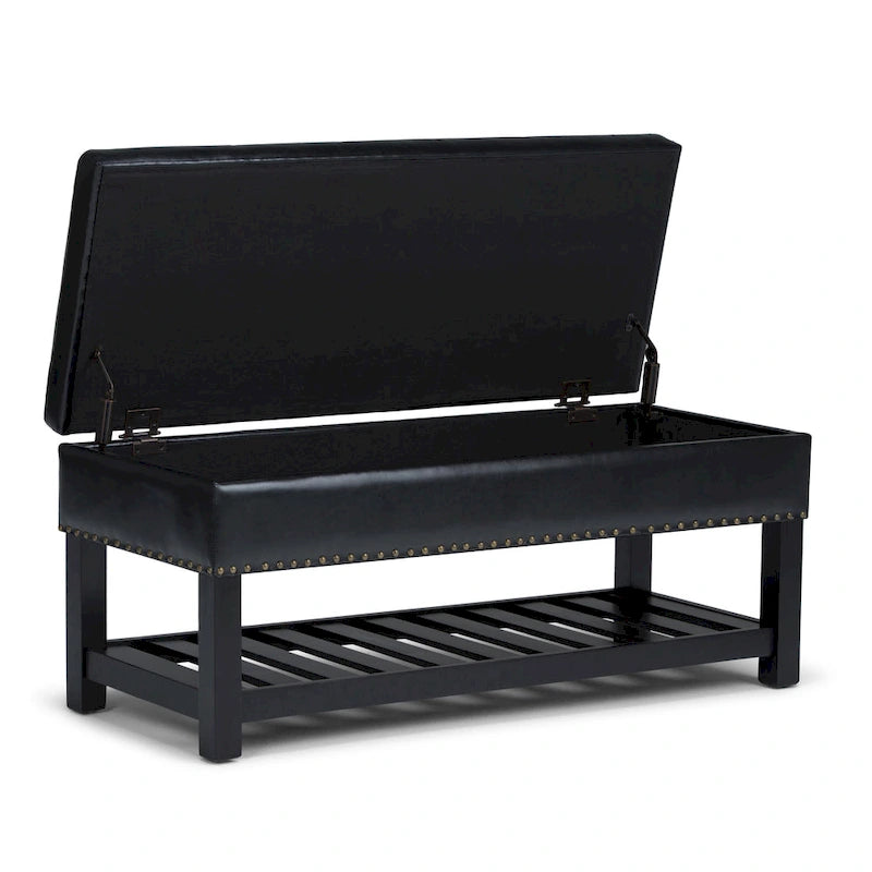 Banc de rangement ottoman en similicuir touffeté multicolore, une place, 43 po L