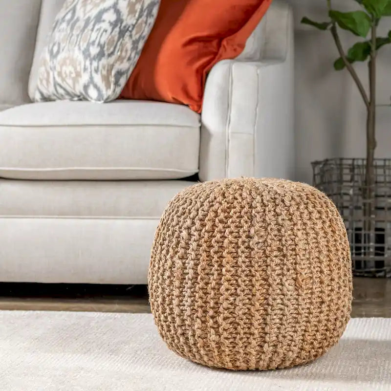 Pouf rond en jute tissé, couleur naturelle, 1 place