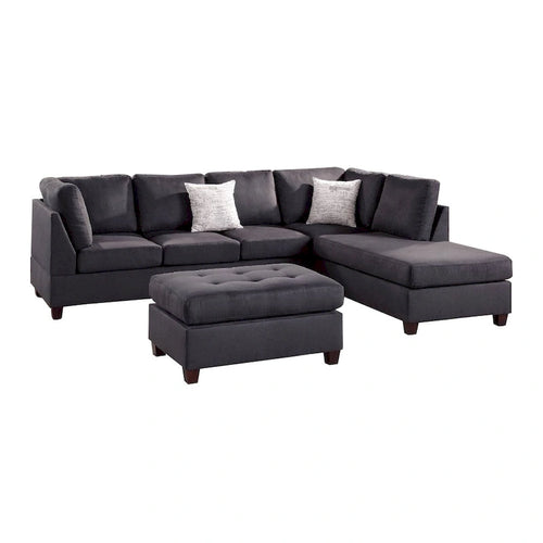 Ensemble canapé d'angle 3 places en microfibre, ébène/gris, 3 places et plus