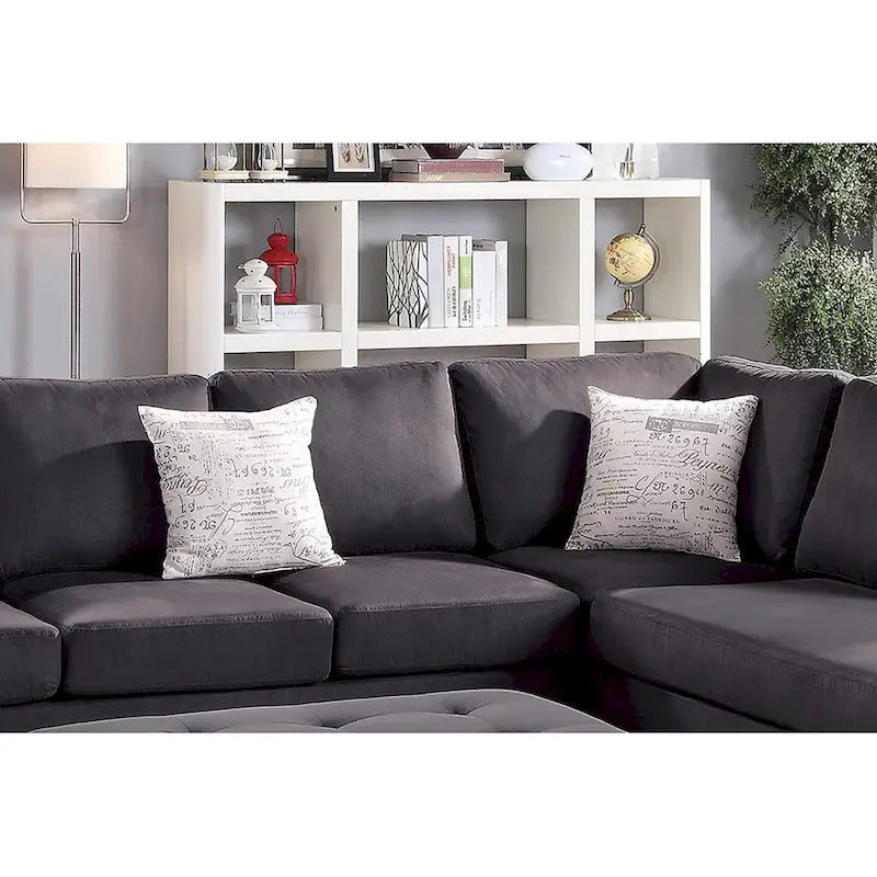 Ensemble canapé d'angle 3 places en microfibre, ébène/gris, 3 places et plus