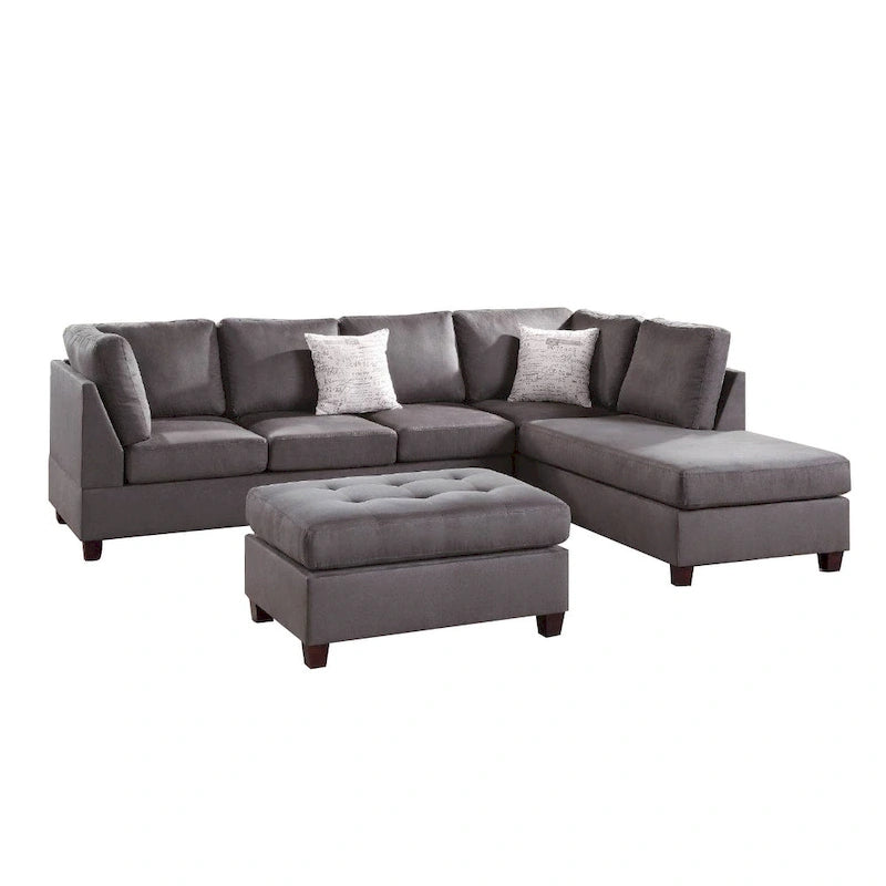 Ensemble canapé d'angle 3 places en microfibre, ébène/gris, 3 places et plus