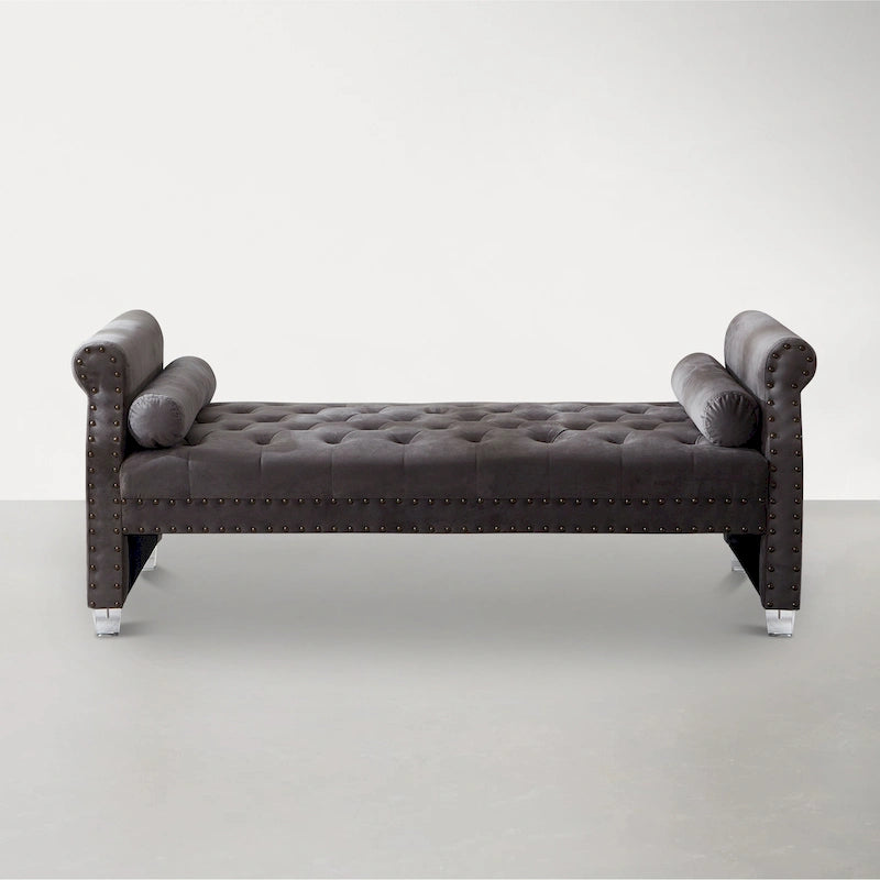 Méridienne capitonnée à bras roulés – Gris / Bleu marine / Rose / Beige, 1 place