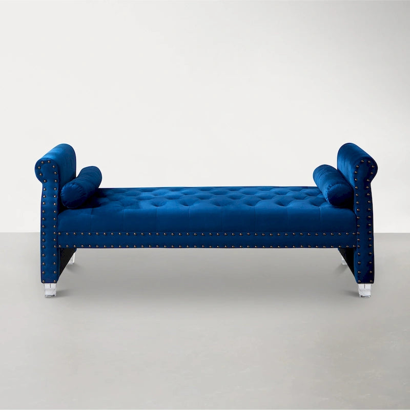 Méridienne capitonnée à bras roulés – Gris / Bleu marine / Rose / Beige, 1 place