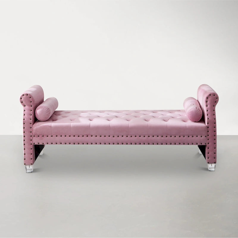 Méridienne capitonnée à bras roulés – Gris / Bleu marine / Rose / Beige, 1 place