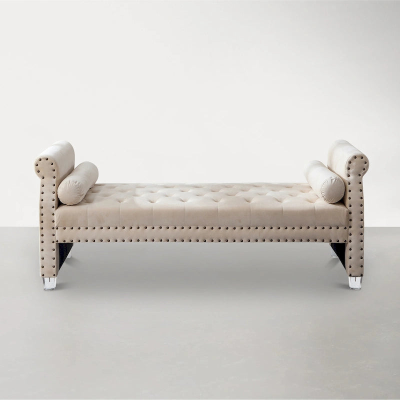 Méridienne capitonnée à bras roulés – Gris / Bleu marine / Rose / Beige, 1 place