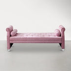 Méridienne capitonnée à bras roulés – Gris / Bleu marine / Rose / Beige, 1 place