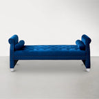 Méridienne capitonnée à bras roulés – Gris / Bleu marine / Rose / Beige, 1 place