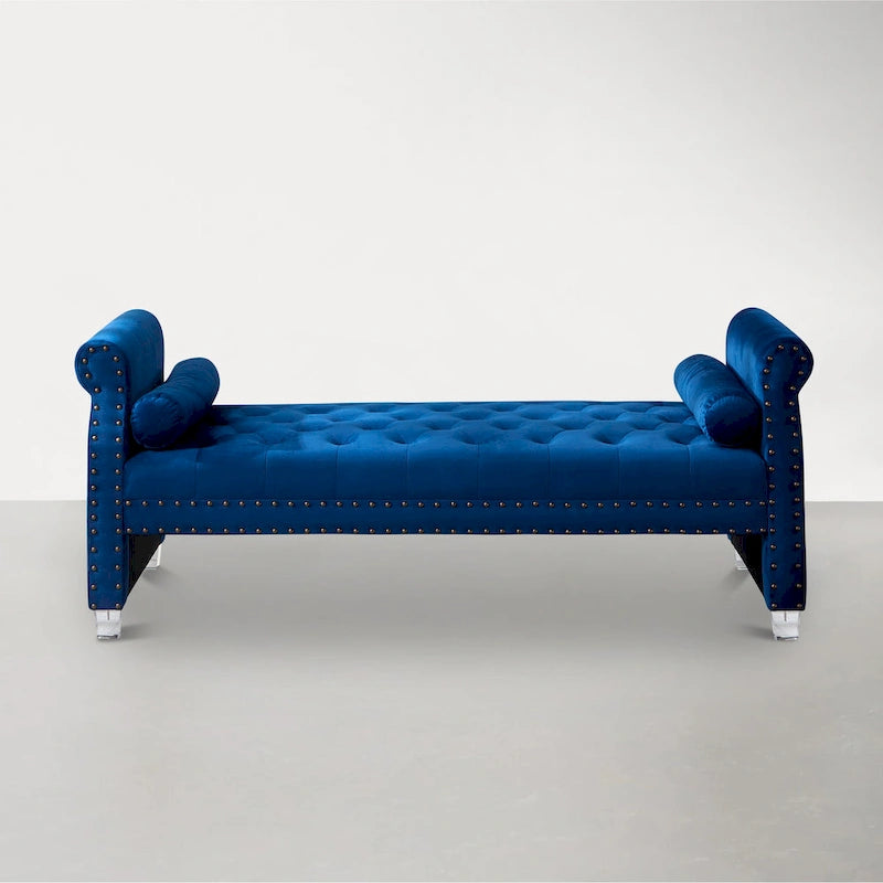 Méridienne capitonnée à bras roulés – Gris / Bleu marine / Rose / Beige, 1 place