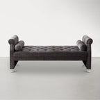 Méridienne capitonnée à bras roulés – Gris / Bleu marine / Rose / Beige, 1 place