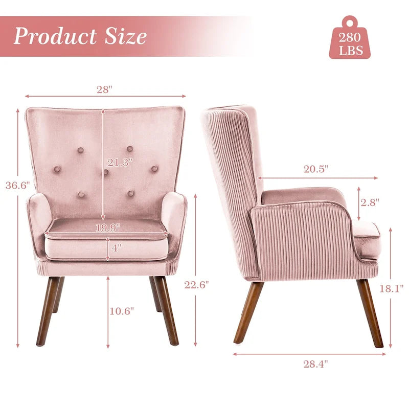 Fauteuil d'appoint à oreilles en velours, lot de 2 – Plusieurs coloris