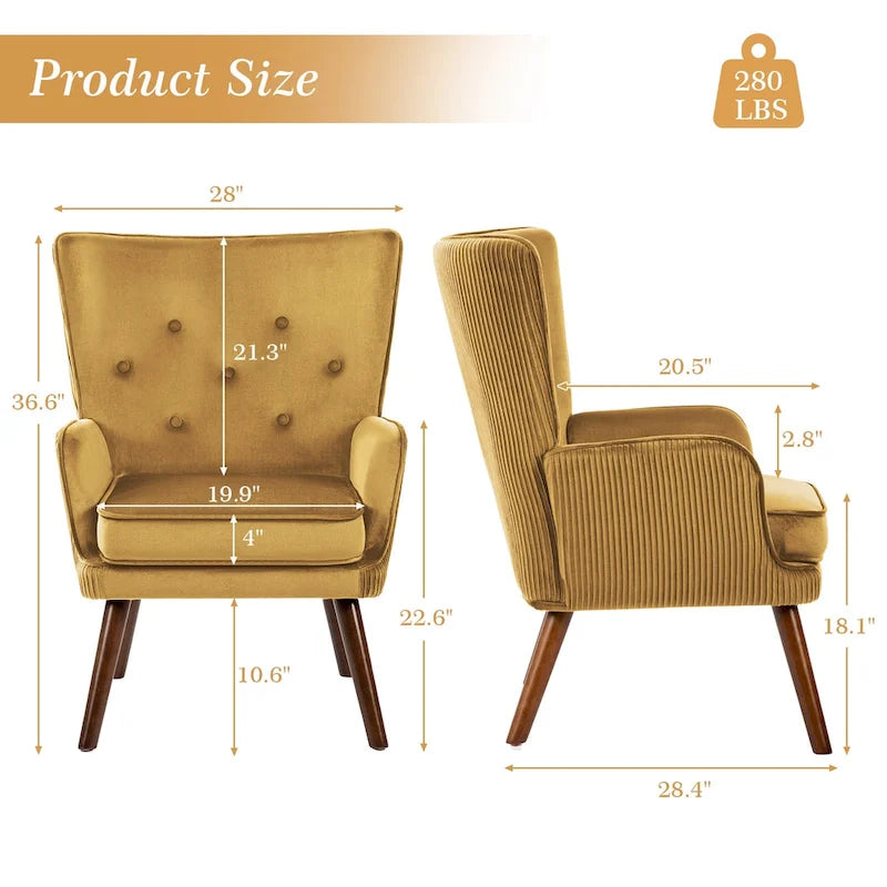 Fauteuil d'appoint à oreilles en velours, lot de 2 – Plusieurs coloris