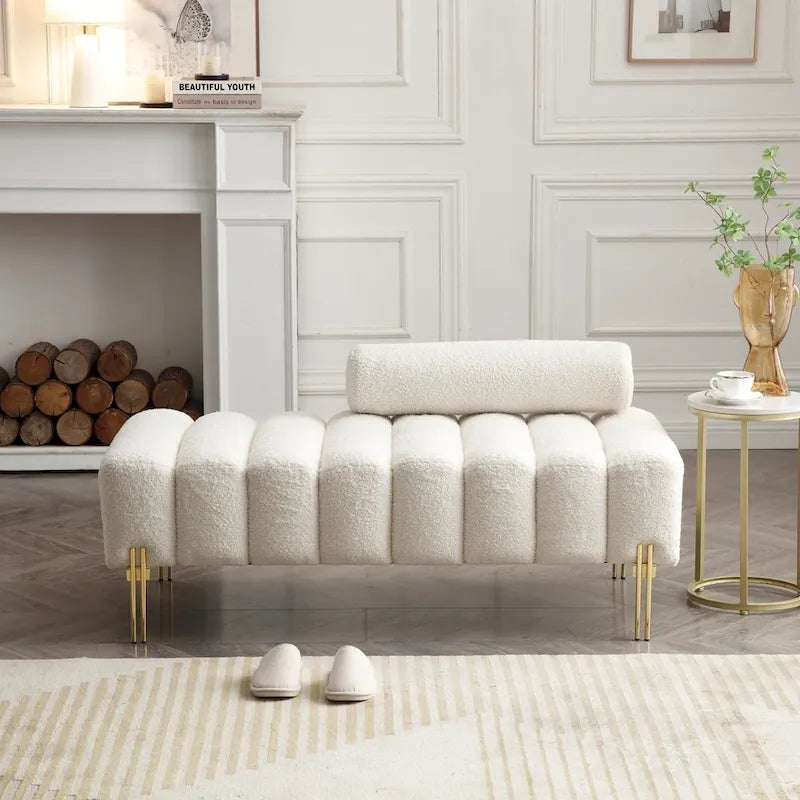 Banc 1 place rembourré en Sherpa marron/beige/noir/rose avec dossier réglable