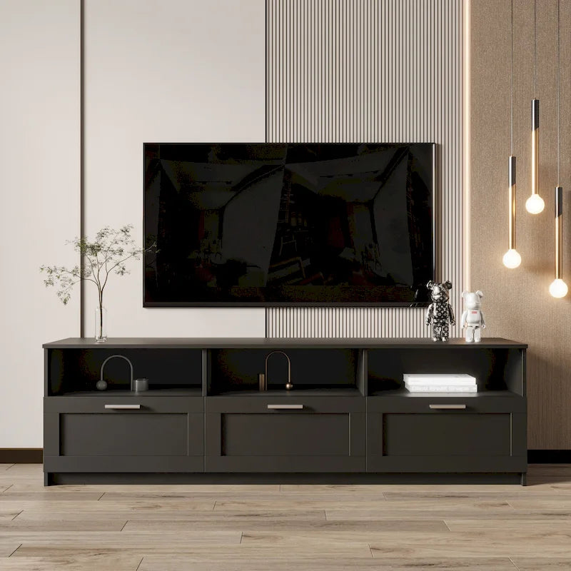 Meuble TV 80" – Noir / Blanc / Noyer / Fauve, Style minimaliste, Montage par 1 personne