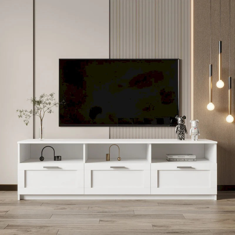 Meuble TV 80" – Noir / Blanc / Noyer / Fauve, Style minimaliste, Montage par 1 personne