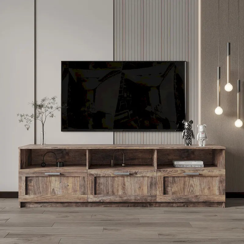 Meuble TV 80" – Noir / Blanc / Noyer / Fauve, Style minimaliste, Montage par 1 personne
