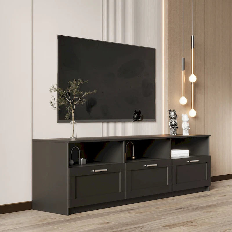 Meuble TV 80" – Noir / Blanc / Noyer / Fauve, Style minimaliste, Montage par 1 personne