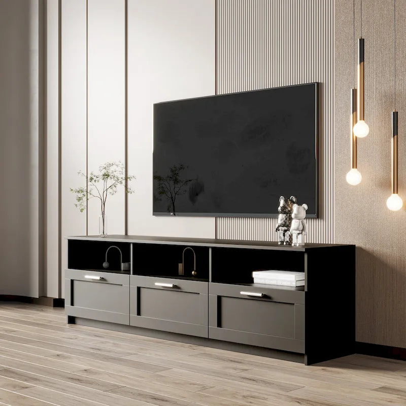 Meuble TV 80" – Noir / Blanc / Noyer / Fauve, Style minimaliste, Montage par 1 personne