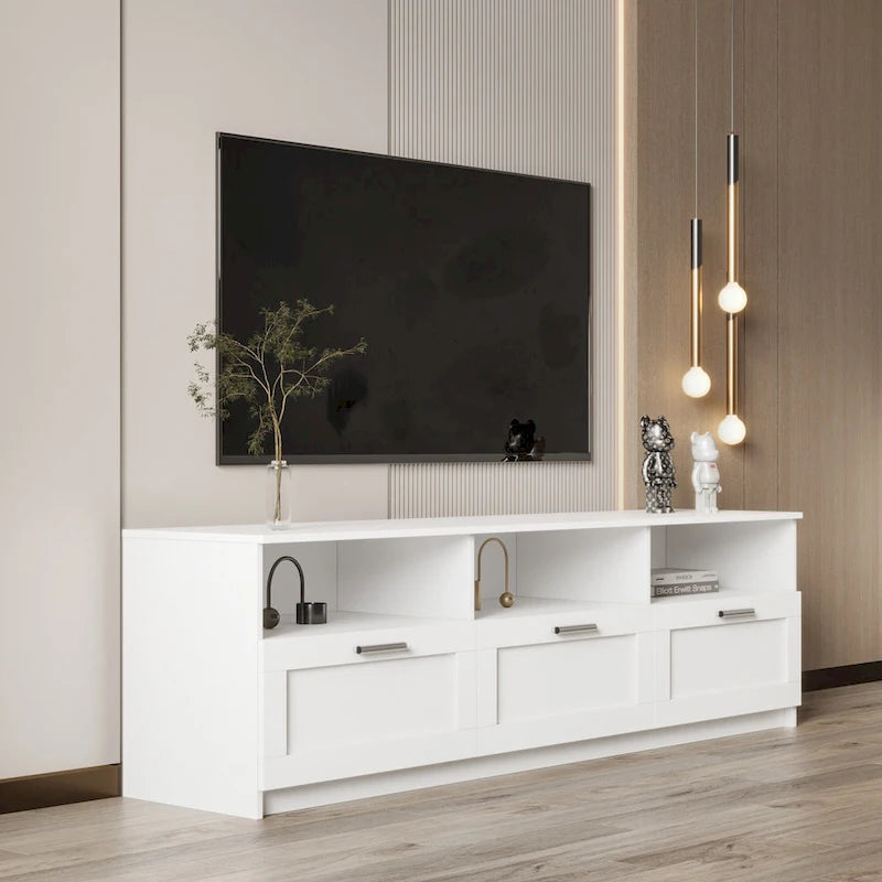 Meuble TV 80" – Noir / Blanc / Noyer / Fauve, Style minimaliste, Montage par 1 personne