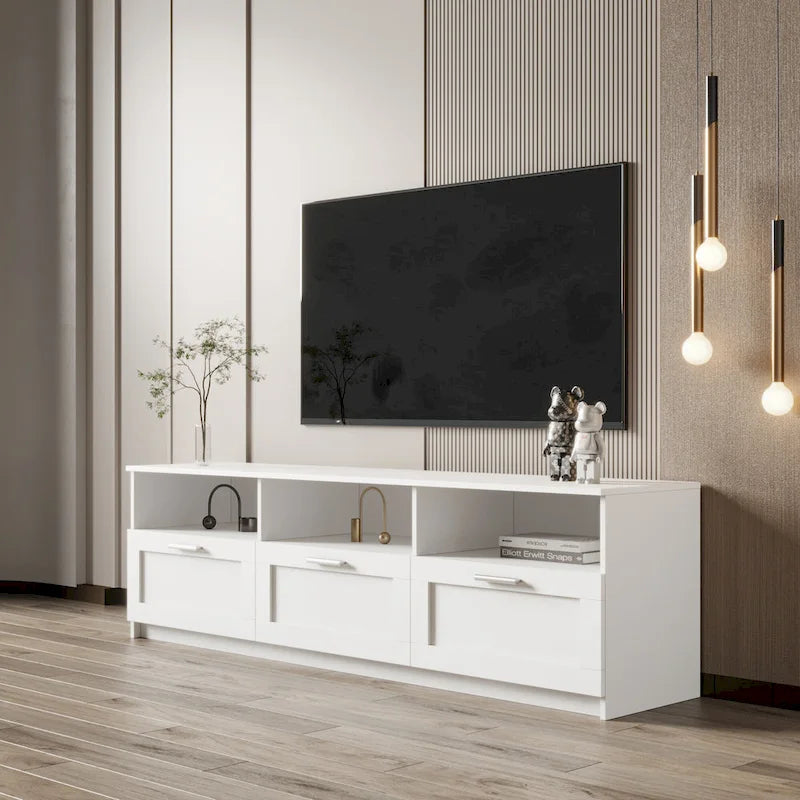 Meuble TV 80" – Noir / Blanc / Noyer / Fauve, Style minimaliste, Montage par 1 personne