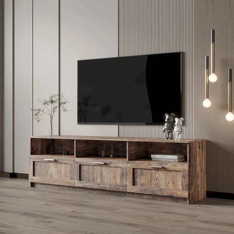 Meuble TV 80" – Noir / Blanc / Noyer / Fauve, Style minimaliste, Montage par 1 personne