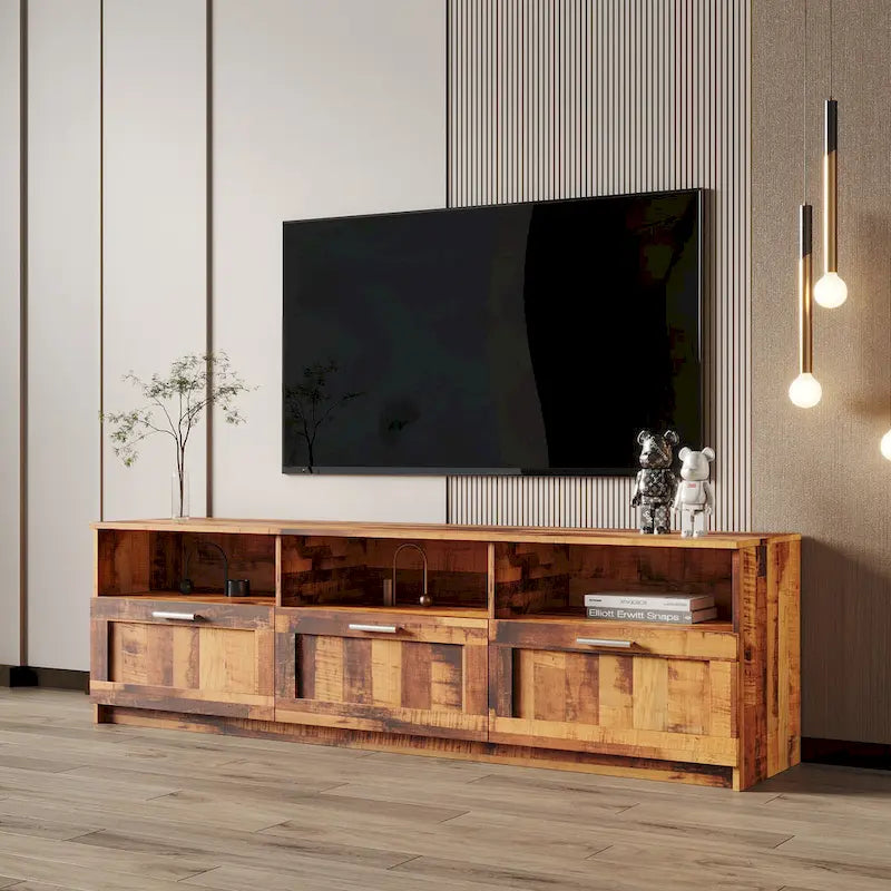 Meuble TV 80" – Noir / Blanc / Noyer / Fauve, Style minimaliste, Montage par 1 personne