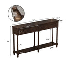 Console en Bois de Couleur Expresso/Bleu Marine avec 2 Tiroirs et Étagère Inférieure, Pour 1 Personne